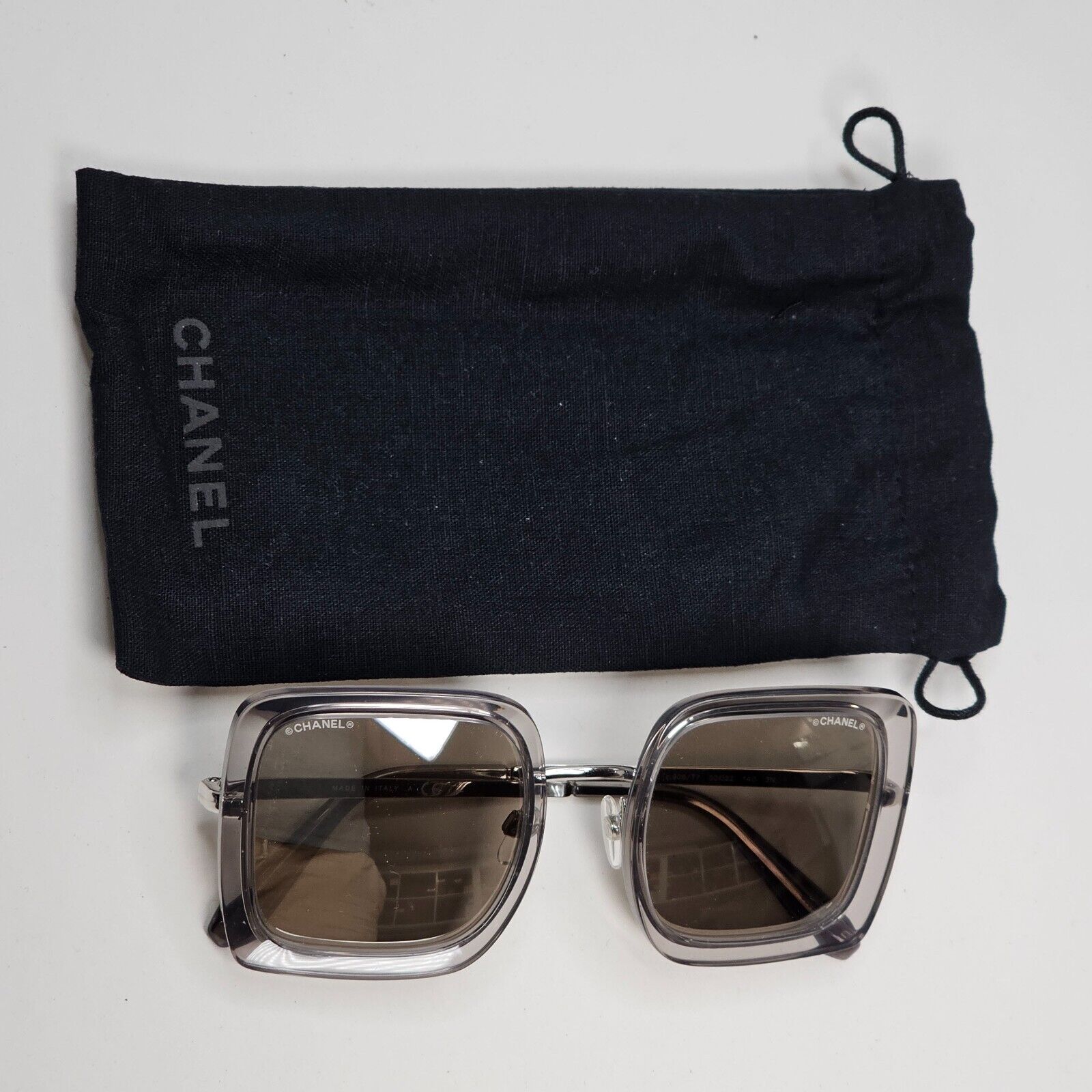Chanel Sunglasses Square Silver Mirror Transparent Frame 4240 c.906/T7 50mm