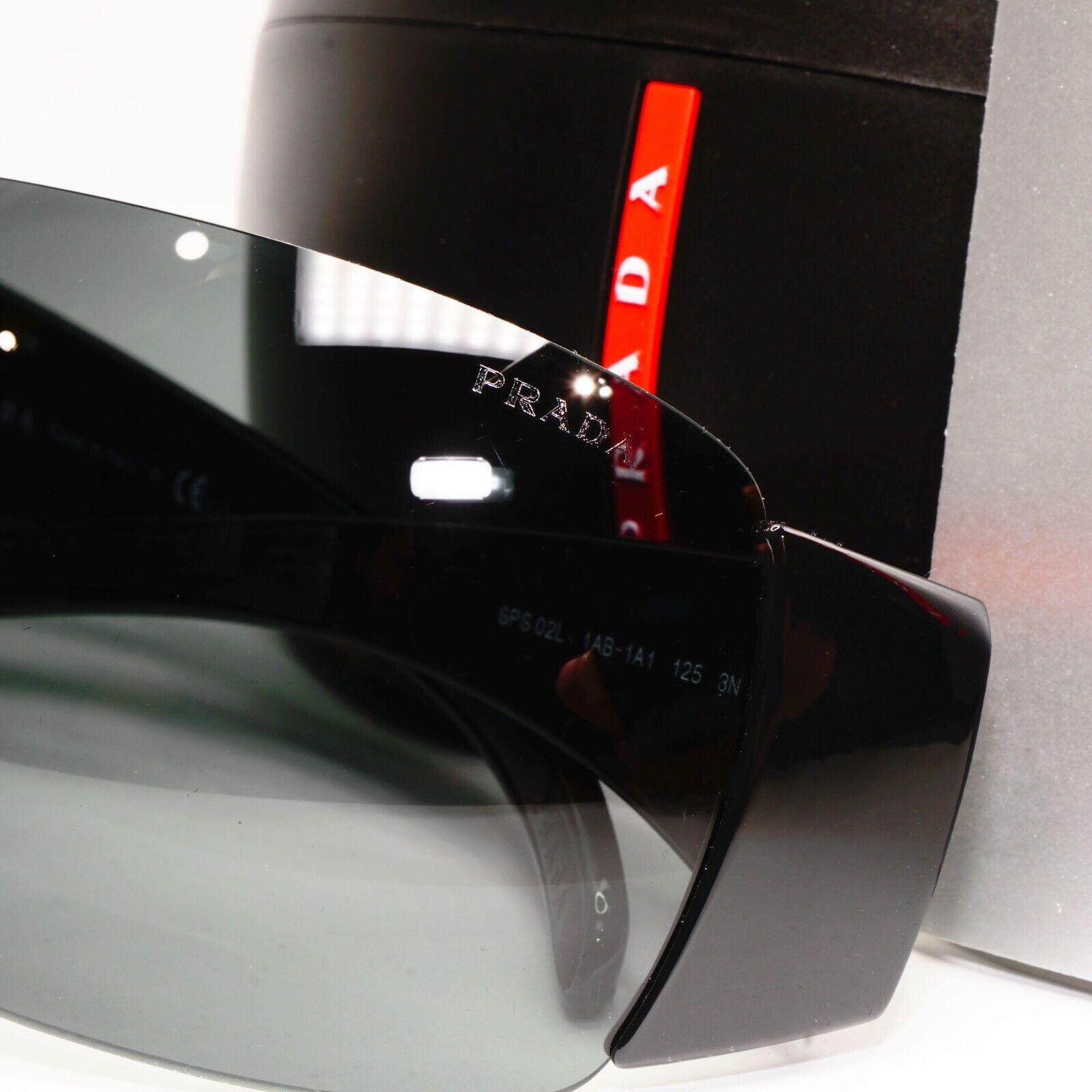Prada Black Sunglasses Shield Visor Glossy Wrap Sport PS02LS SPS 02L 1AB-1A1