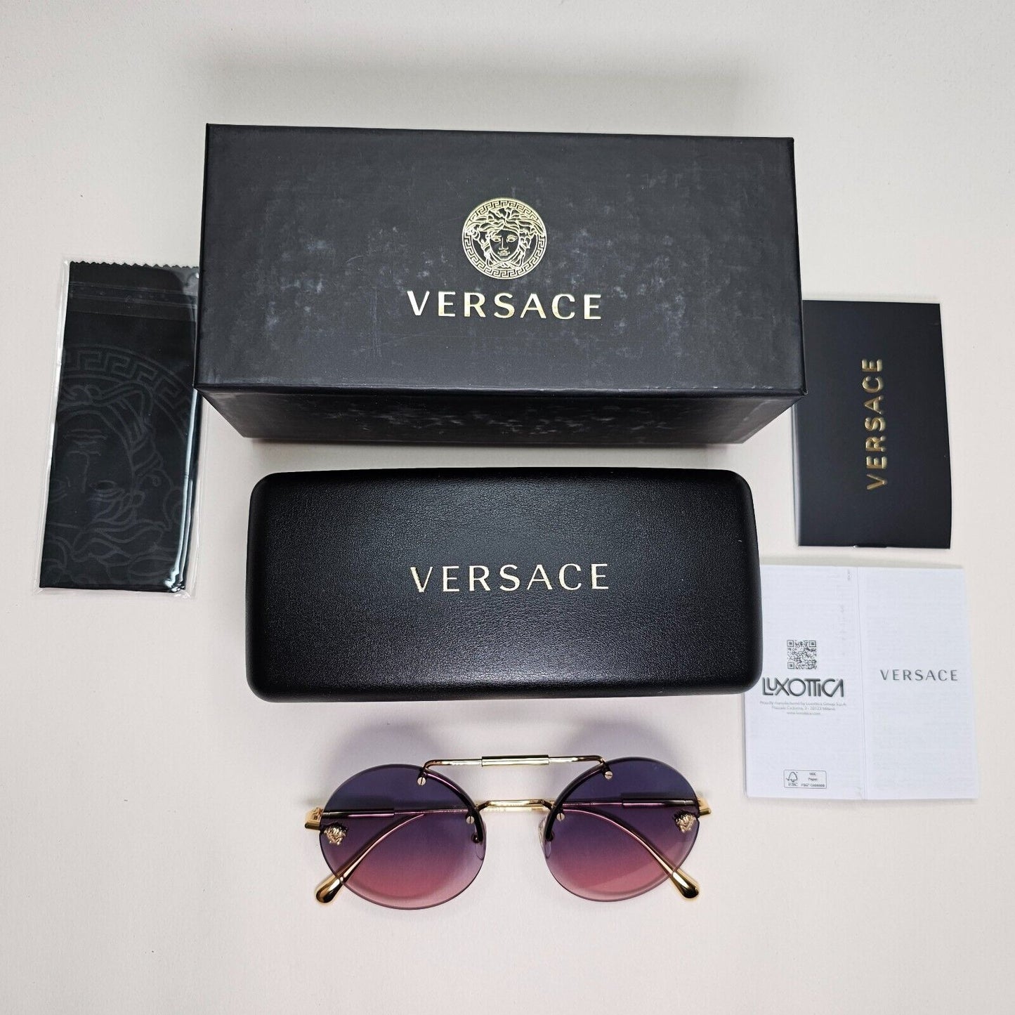 Versace Sunglasses Rimless Gold Medusa Blue Gradient Pink MOD VE 2244 1002/I6