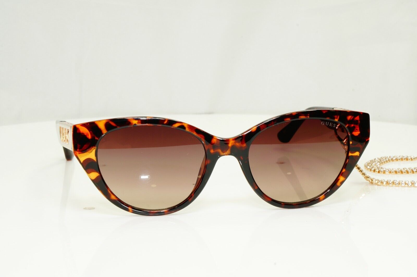 Authentic GUESS Womens Sunglasses Brown Gold Crystal Diamante Chain GU 7690 52F
