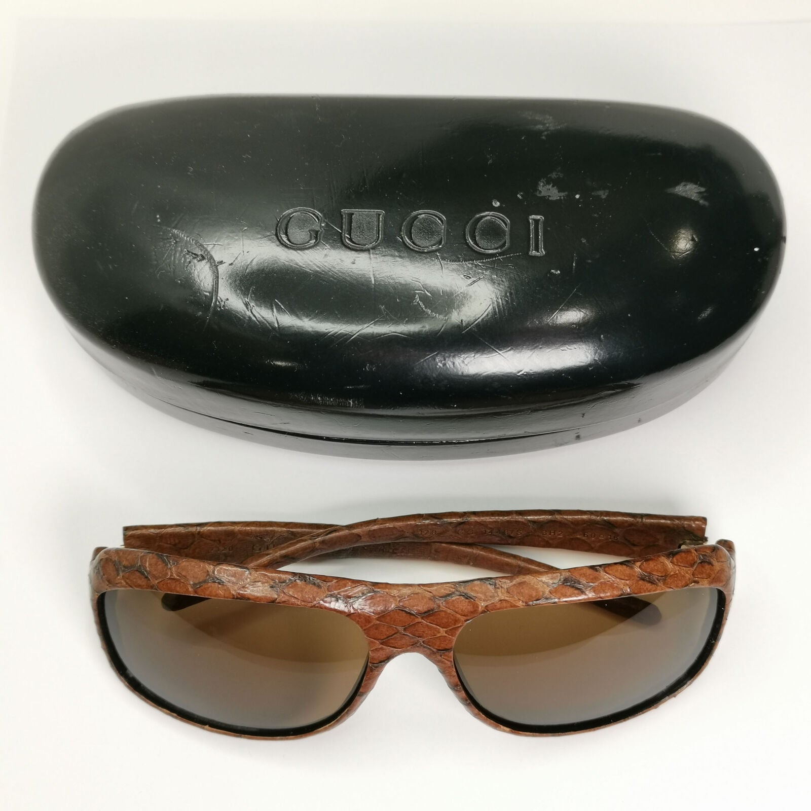 Gucci Snake Leather Sunglasses 1998 Vintage Brown Exotic GG 1449/S 3H2 290323