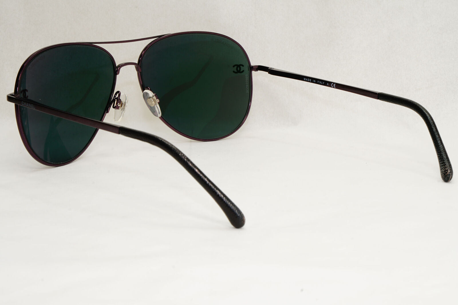 Chanel Sunglasses Grey Mauve Dark Purple Leather Pilot 4189-T-Q c.467/C1