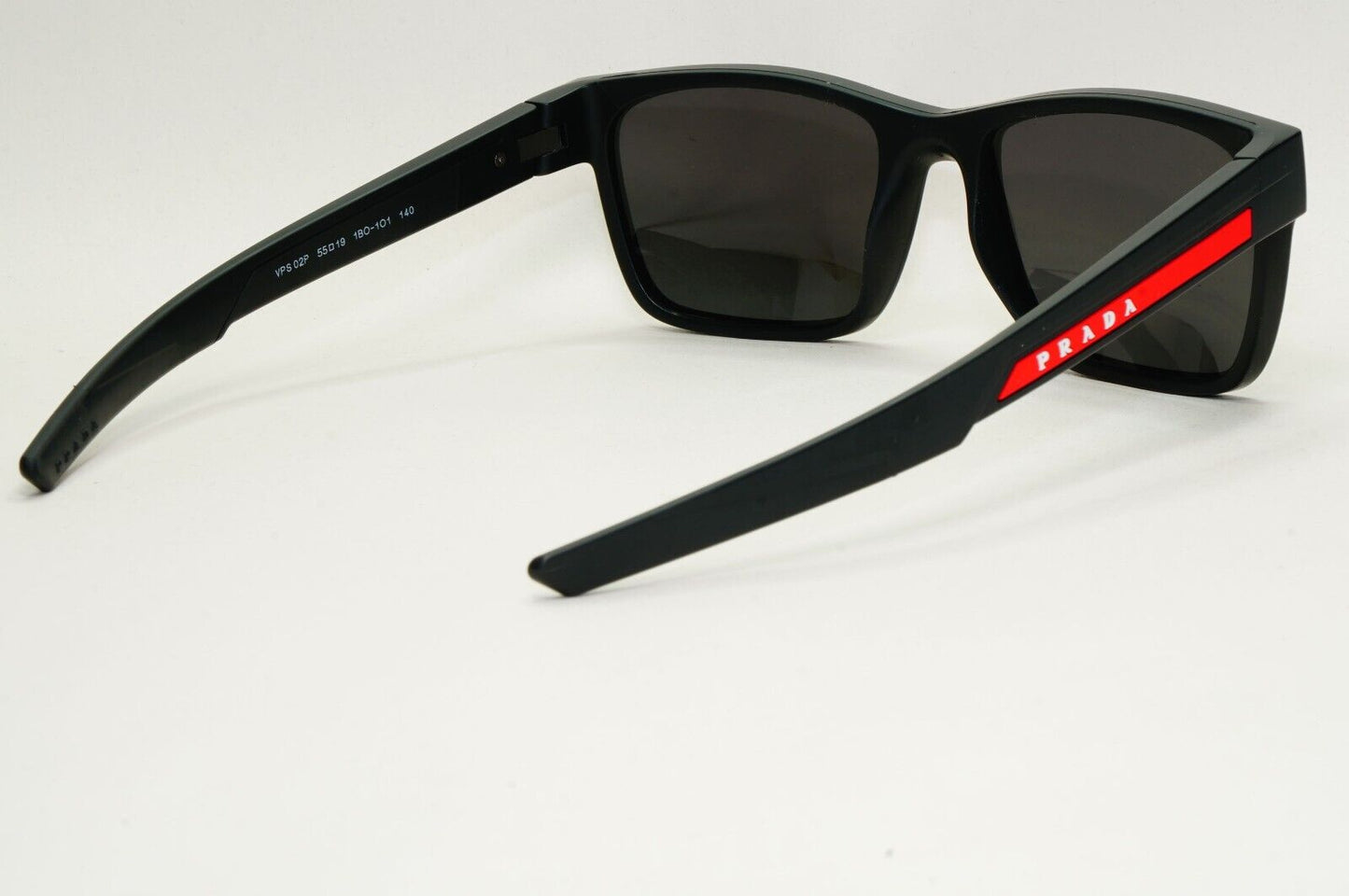 Prada Sunglasses Black Matte Rubber Square Red Rossa PS02PV VPS 02P 1BO-1O1 55mm