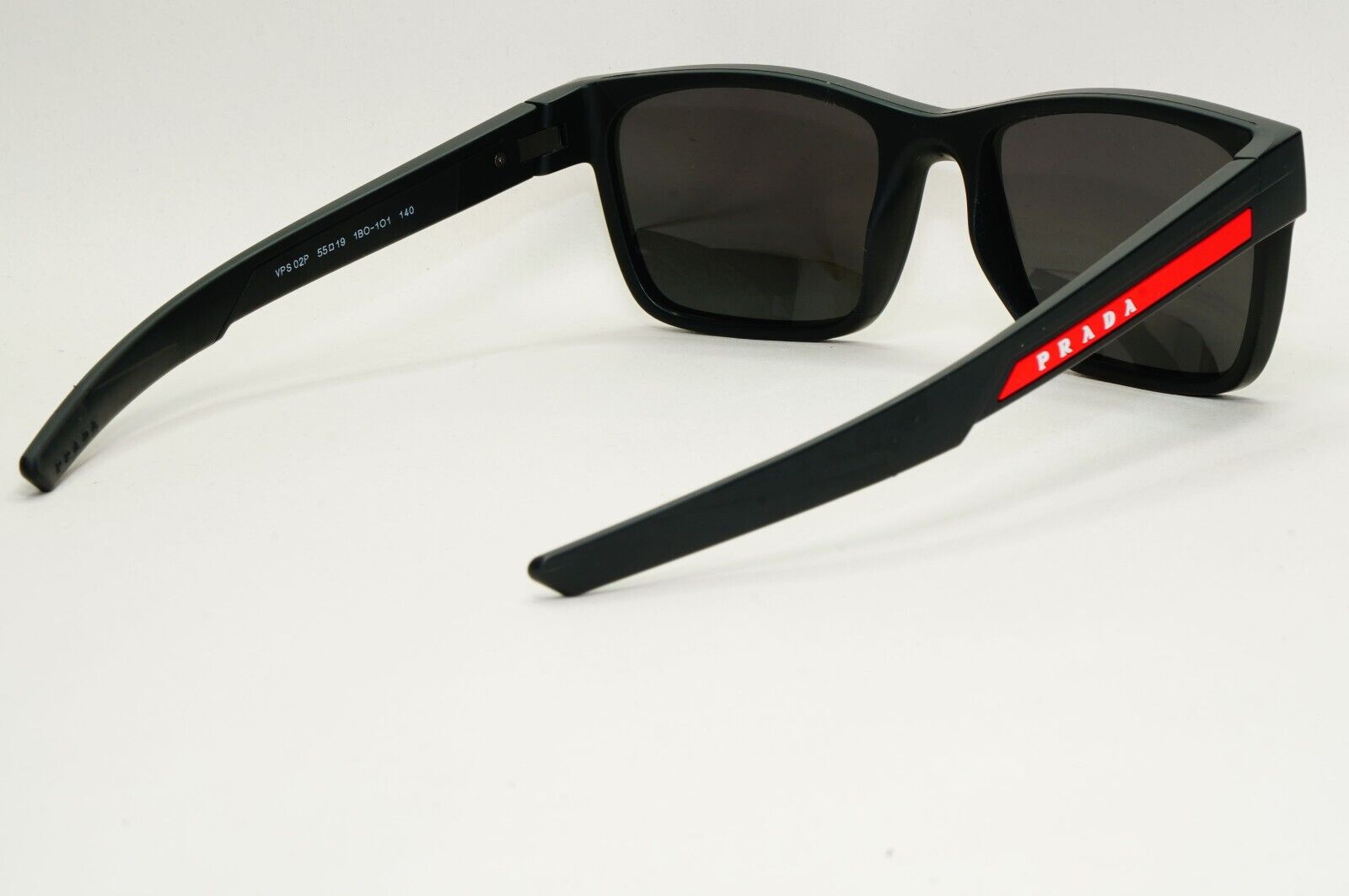 Prada Sunglasses Black Matte Rubber Square Red Rossa PS02PV VPS 02P 1BO-1O1 55mm