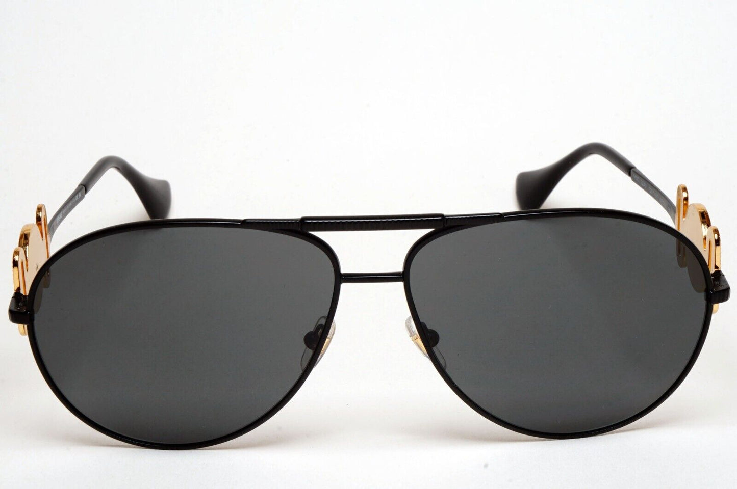 Versace Sunglasses Black Matte Gold Medusa Pilot MOD VE 2249 1261/87 65mm