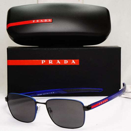 Prada Sunglasses Black Blue Square Red Stripe PS54OV VPS 54O 16C-1O1 57mm