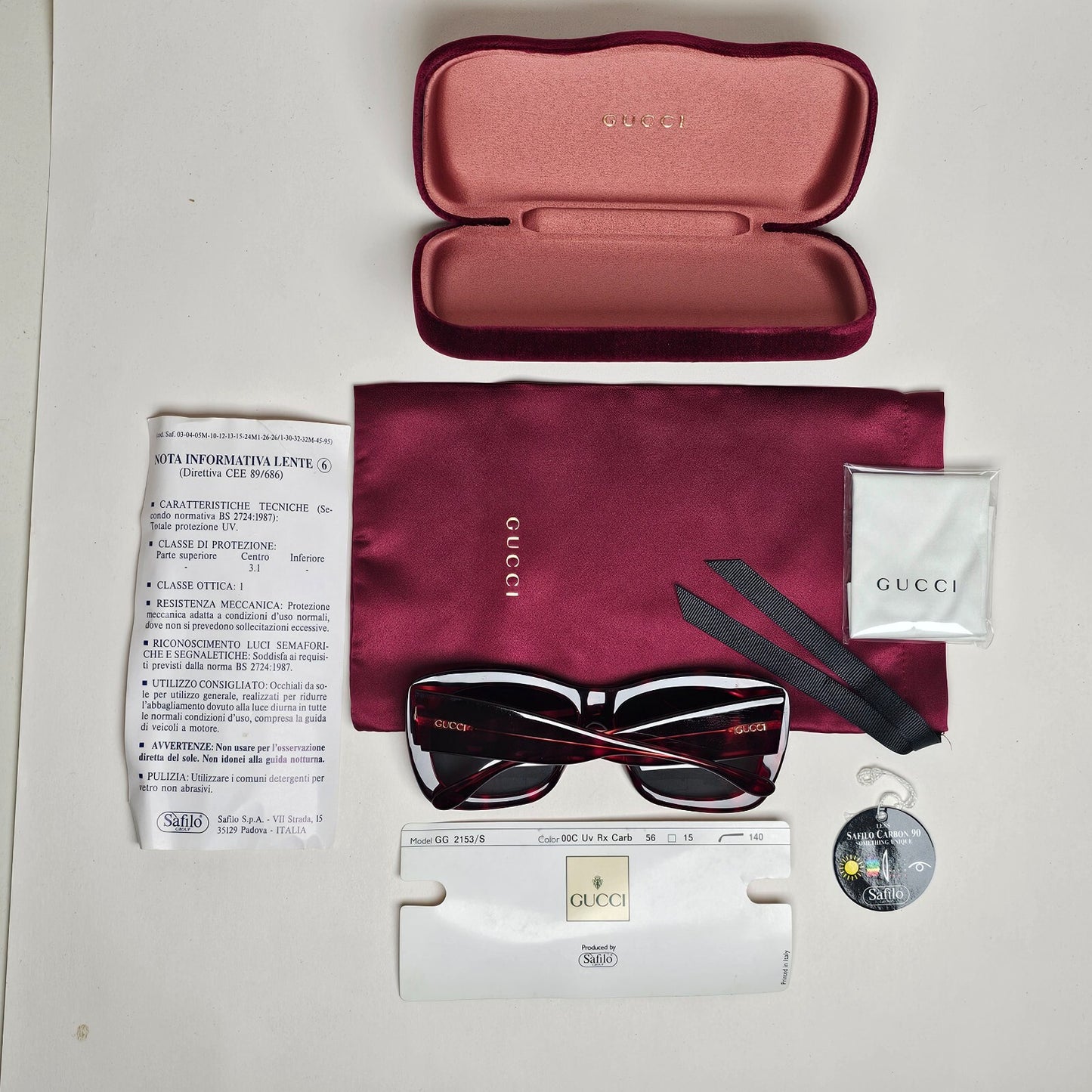 Gucci Sunglasses 1993 Vintage Square Red Bordo Marble Grey GG 2150/S C35 070325