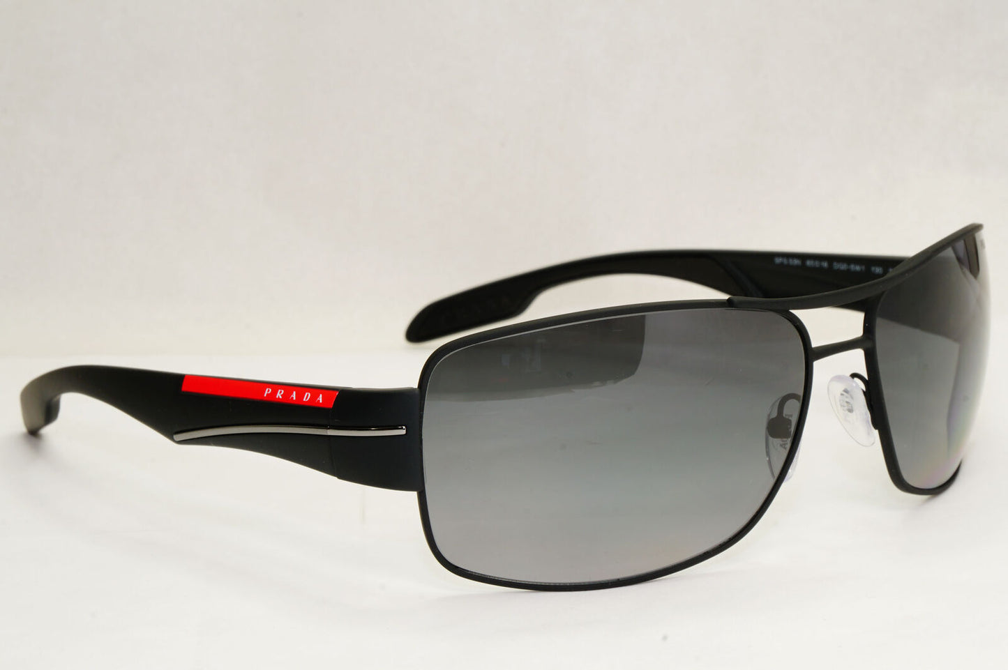 Prada Sunglasses Polarised Black Grey Gradient Wrap Rossa PS53NS SPS 53N DG0-5W1