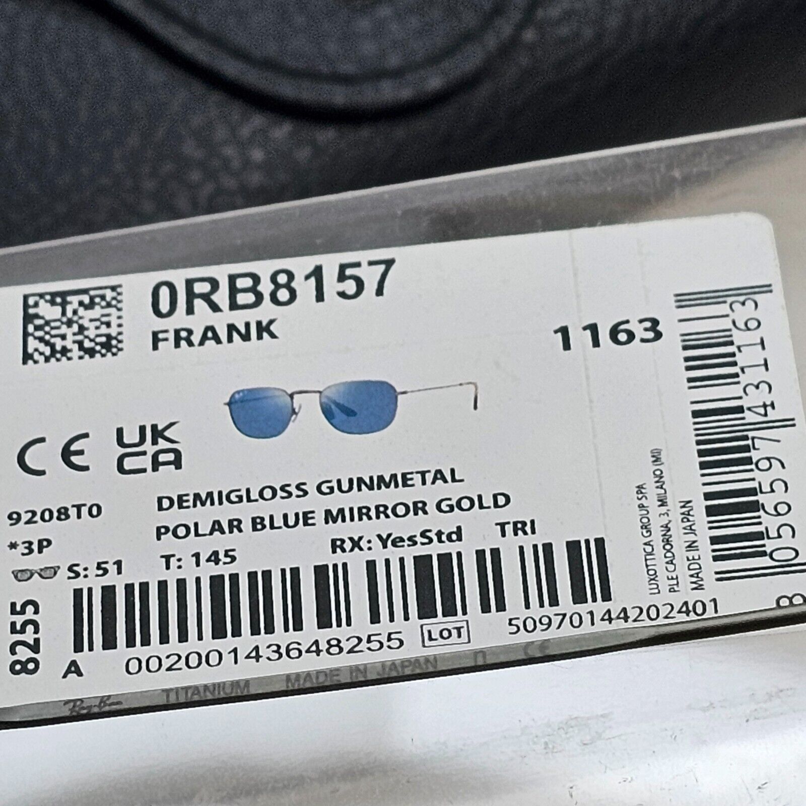 Ray-Ban Sunglasses Frank Titanium Polarised Blue Gunmetal RB 8157 9208/T0 51mm