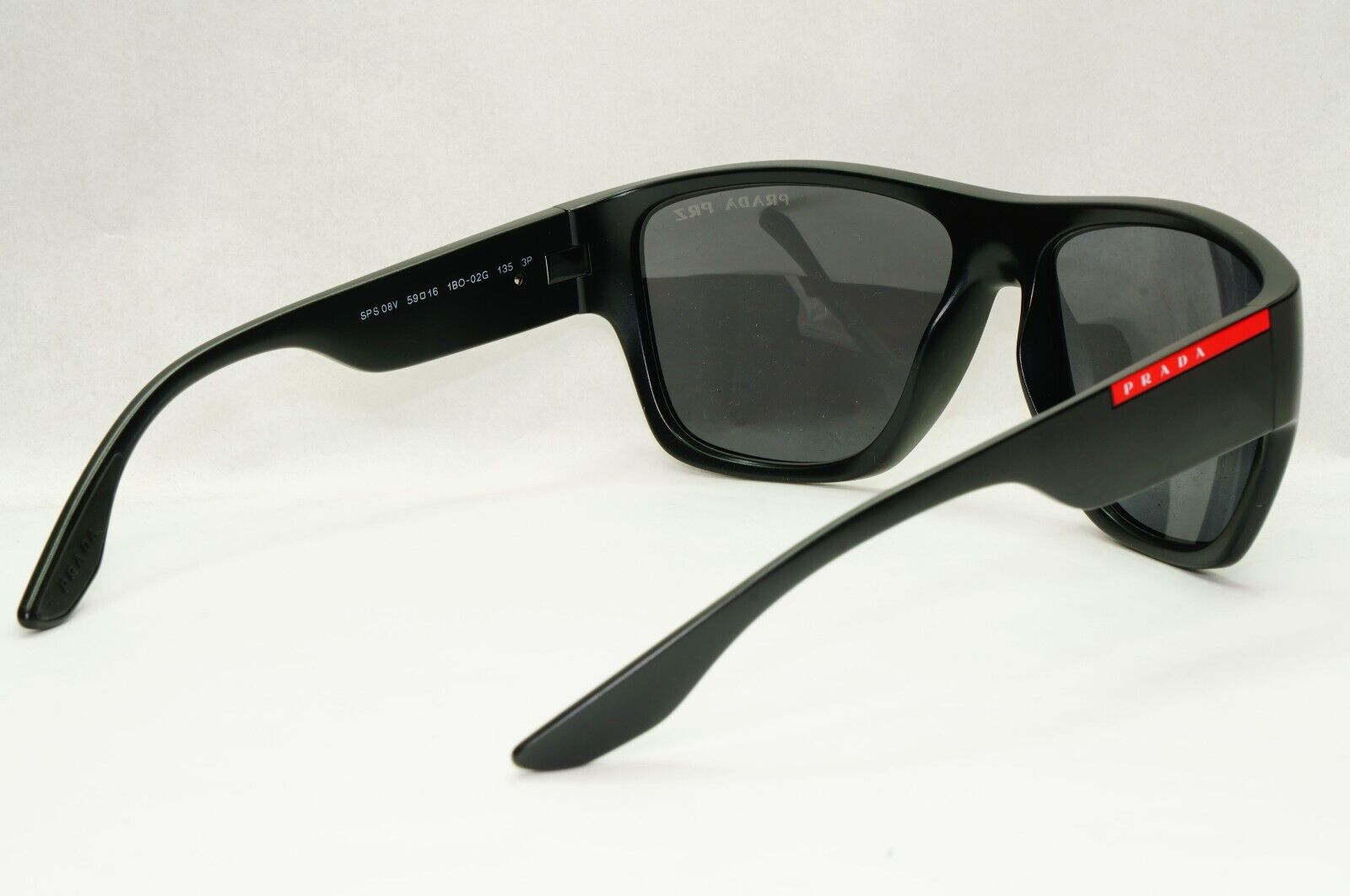 Prada Sunglasses Black Polarized Square Wrap Matte PS08VS SPS 08V 1BO-02G 59mm