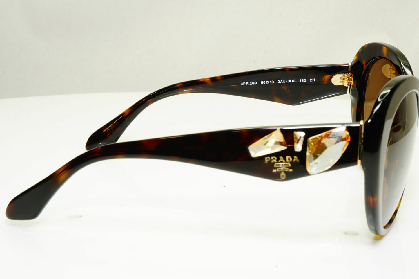 Prada Sunglasses Gem Topaz Brown Tortoise Large Square SPR 26Q 2AU-3DO 30262