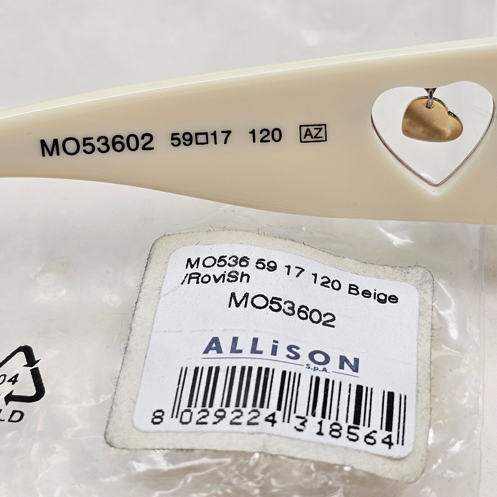 Moschino Sunglasses 2005 Vintage White Cream Brown Gold Heart MO536 02 101124