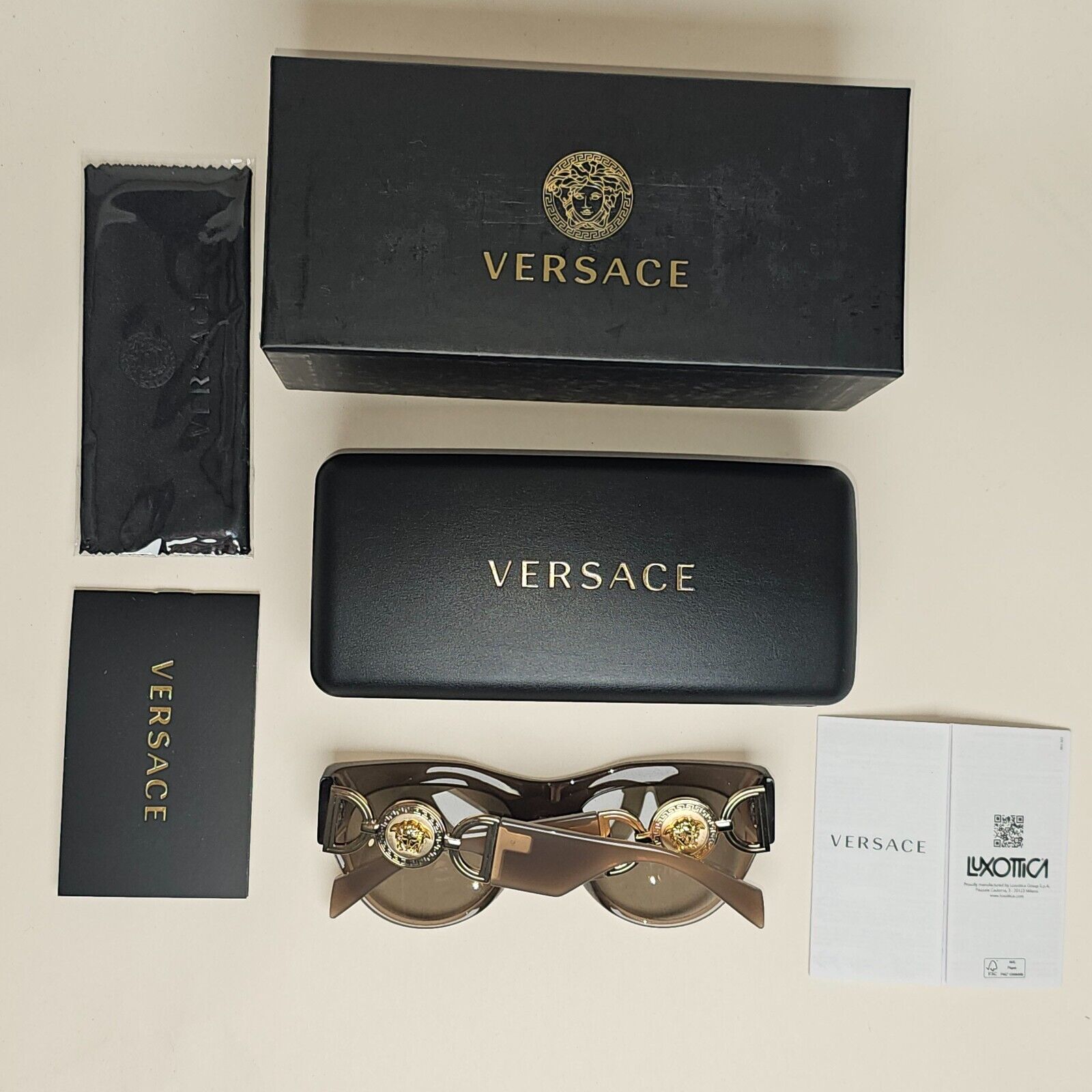 Versace Sunglasses Brown Gold Medusa Grey Square MOD VE 4440-U 5407/3 56mm