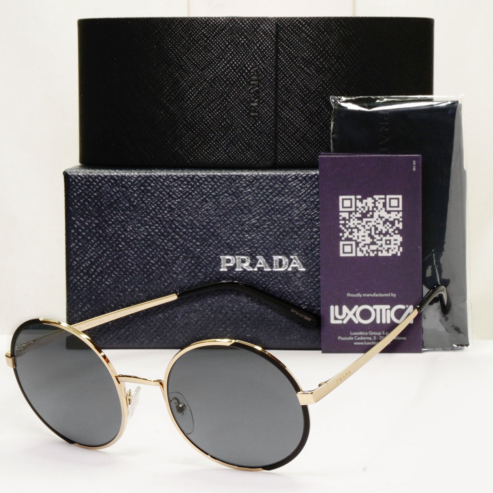 Prada Sunglasses Polarized Black Gold Grey Round Metal PR59XS SPR 59X QE3-5Z1