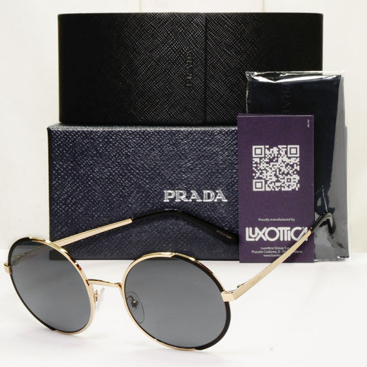 Prada Sunglasses Polarized Black Gold Grey Round Metal PR59XS SPR 59X QE3-5Z1