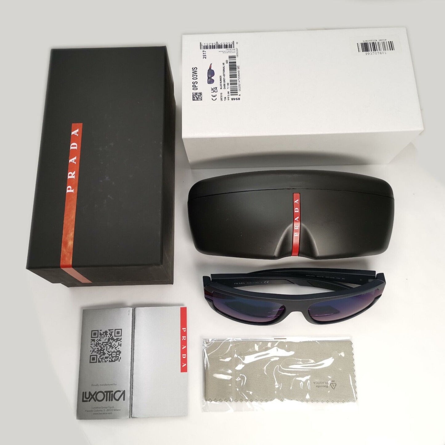 Prada Sunglasses Blue Mirror Rubber Wrap Square PS03WS SPS 03W UR7-01G