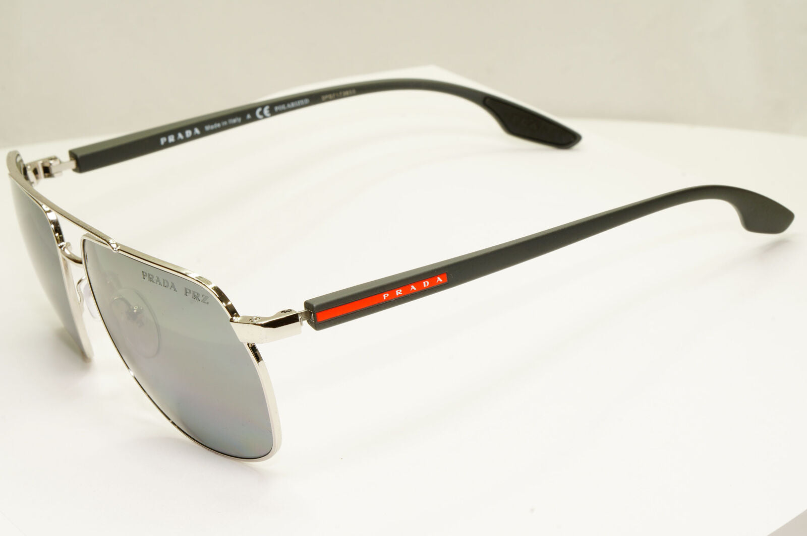 Prada Silver Black Polarised Sunglasses Pilot Mens Square SPS 55V PS55VS 1BC-07H