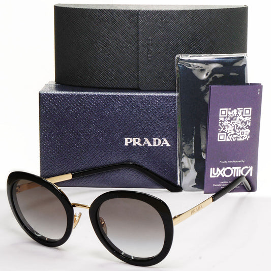Prada Sunglasses Black Gold Grey Gradient Round PR54YS SPR 54Y AAV-0A7 54mm