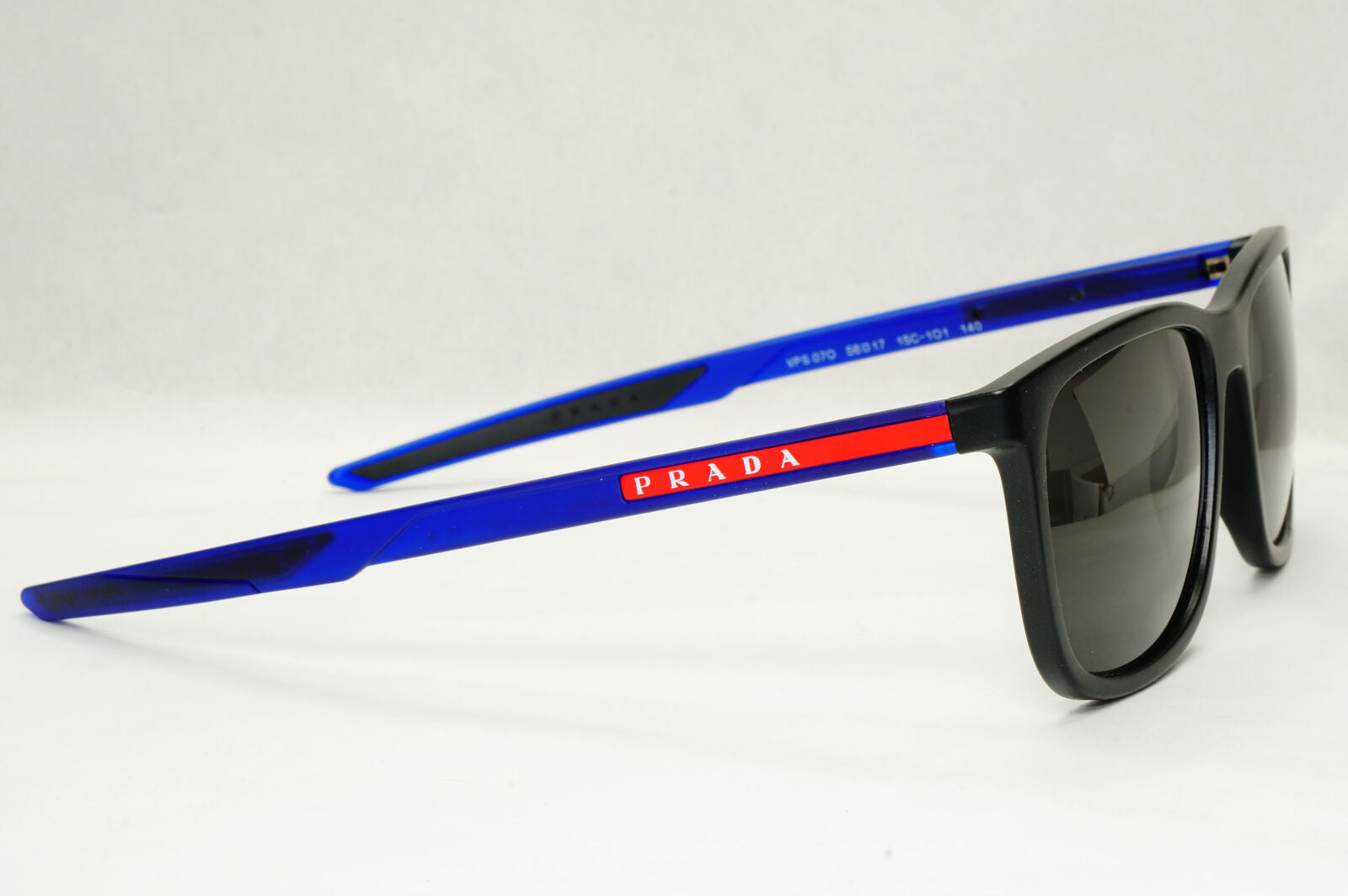 Prada Sunglasses Black Blue Rubber Square Red Stripe PS07OV VPS 07O 15C-1O1 56mm