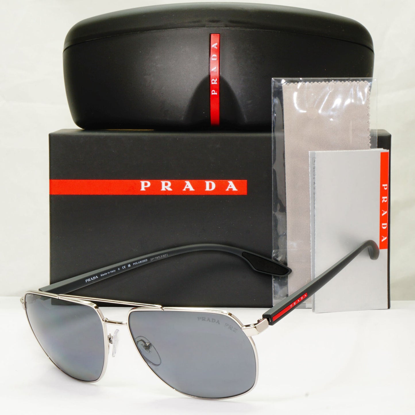 Prada Polarized Sunglasses Silver Mirror Square Metal 62mm PS55VS SPS 55V 1BC07H
