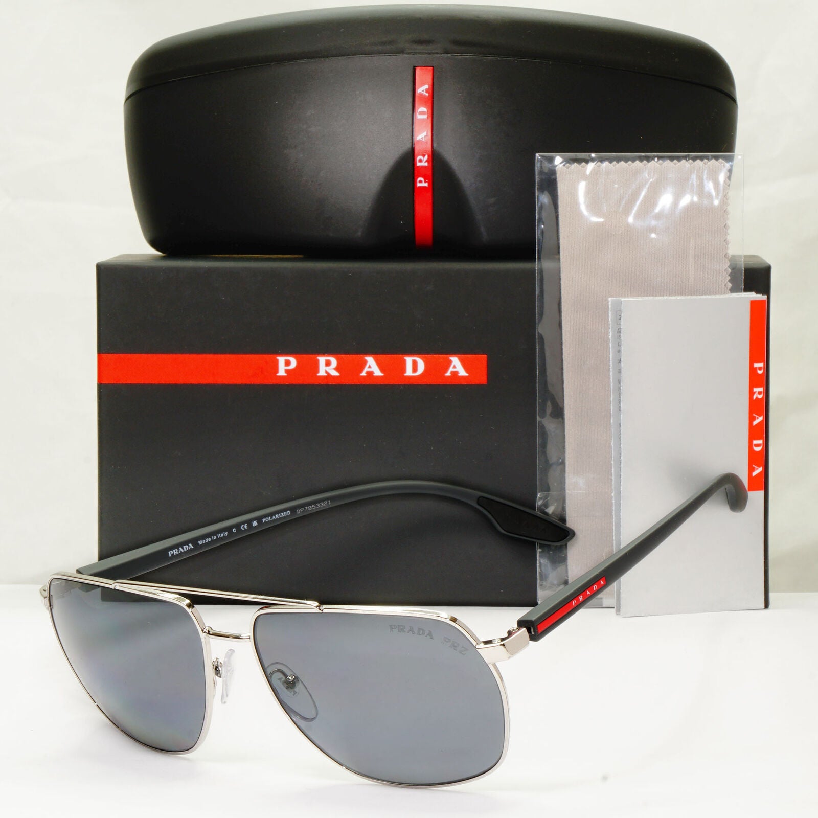 Prada Polarized Sunglasses Silver Mirror Square Metal 62mm PS55VS SPS 55V 1BC07H