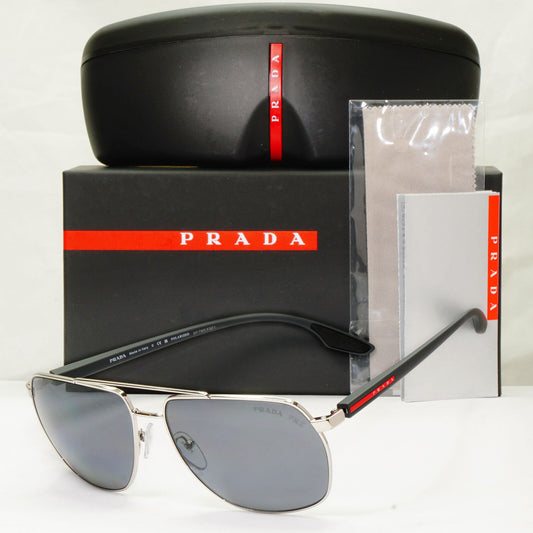 Prada Polarized Sunglasses Silver Mirror Square Metal 62mm PS55VS SPS 55V 1BC07H