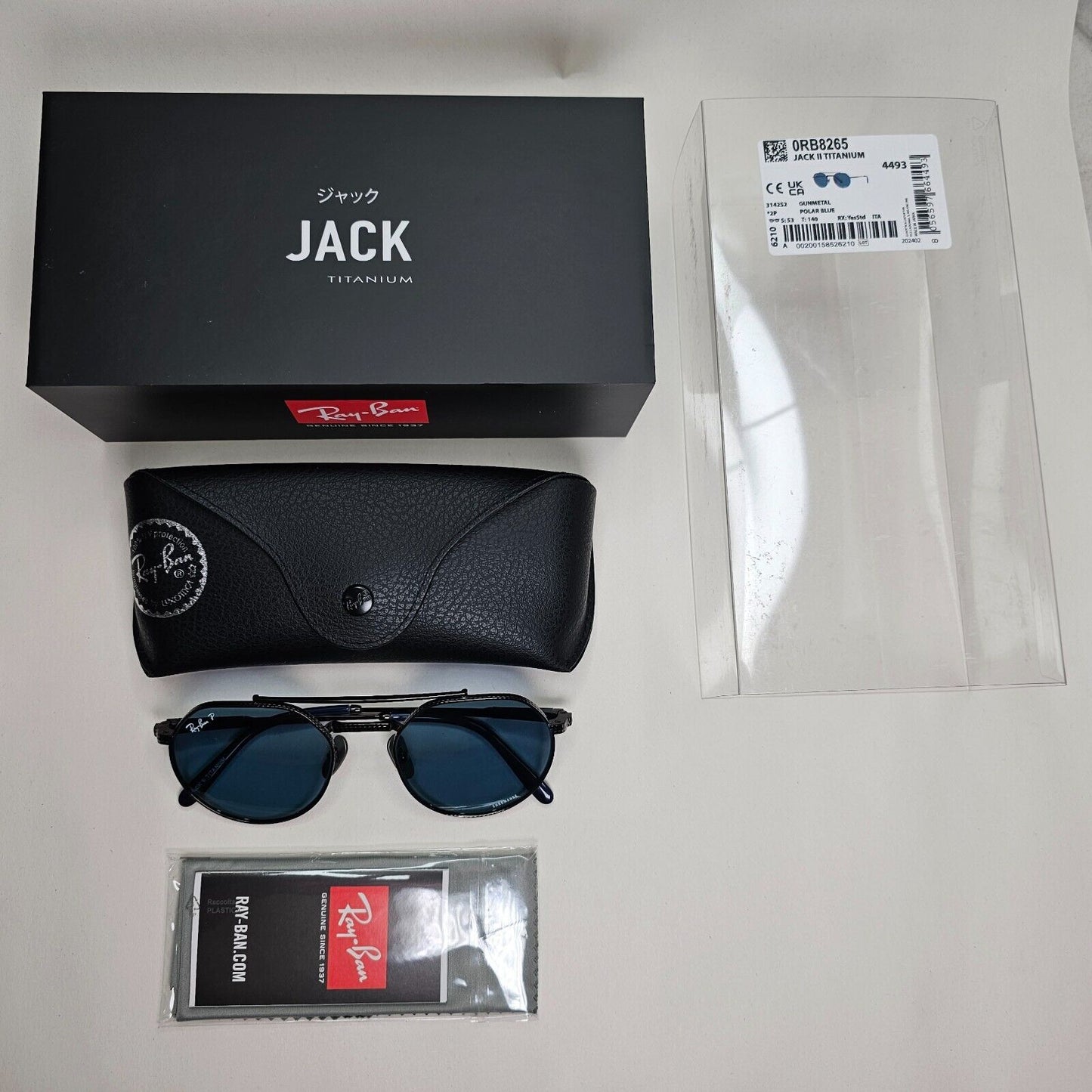 Ray-Ban Sunglasses Jack II Titanium Polarized Gunmetal Blue RB 8265 3142/S2 53mm