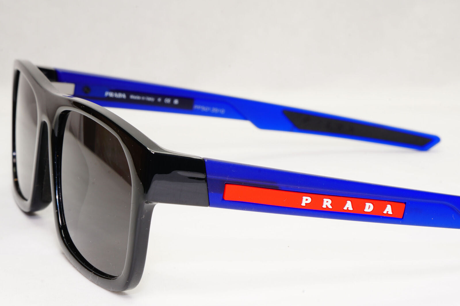Prada Sunglasses Black Blue Square Red Stripe PS08OV VPS 08O 15C-1O1 57mm