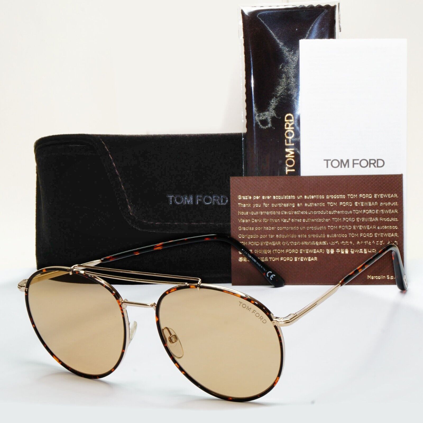 Tom Ford Sunglasses Wesley Gold Brown Tortoise Rims Round Pilot FT0694 TF694 28E