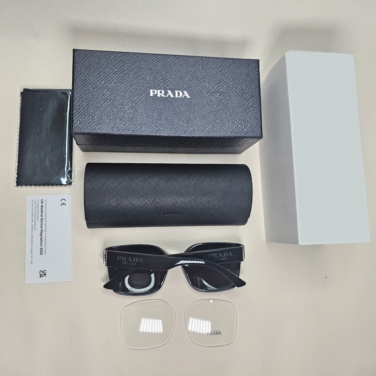 Prada Sunglasses Black Square Glossy Womens PR10WV VPR 10W 1AB-1O1 54mm