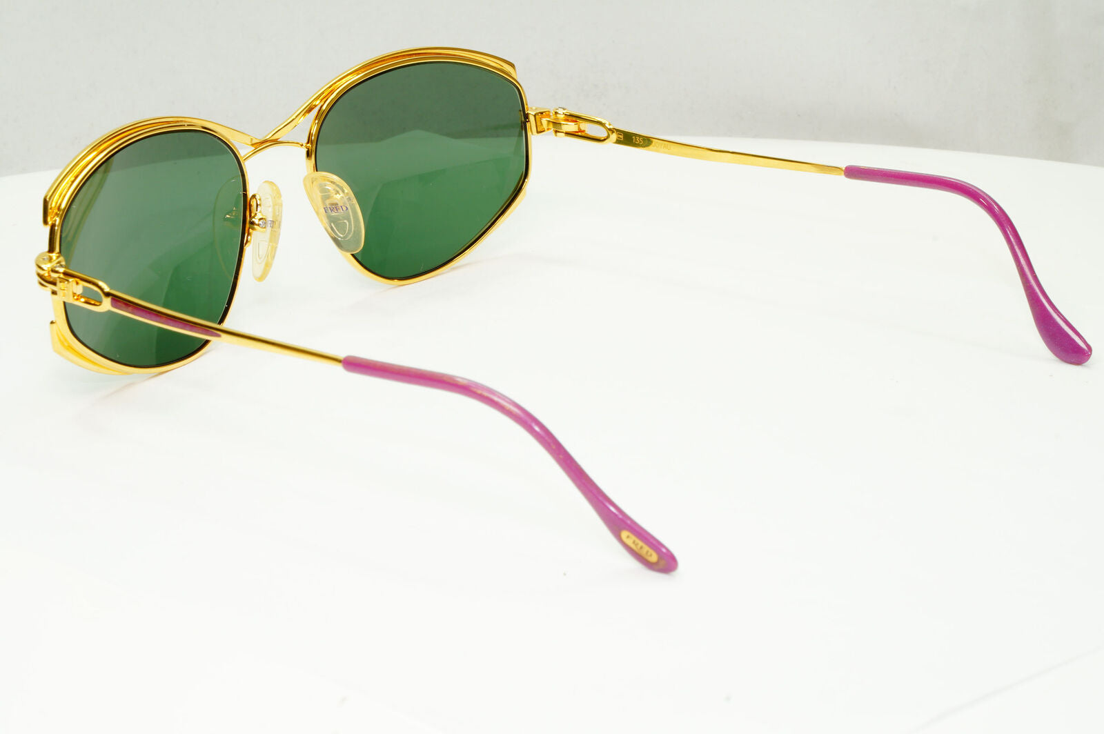 Fred 1990s Vintage Sunglasses 23K Gold Plated Green Metal Square Joyau 261022