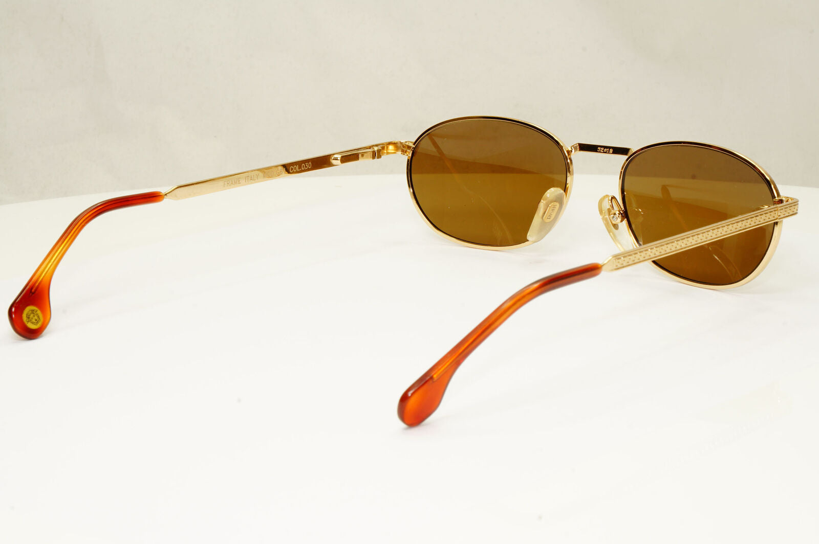 Gianni Versace 1995 Vintage Gold Meander Brown Metal Sunglasses MOD G61 COL 030