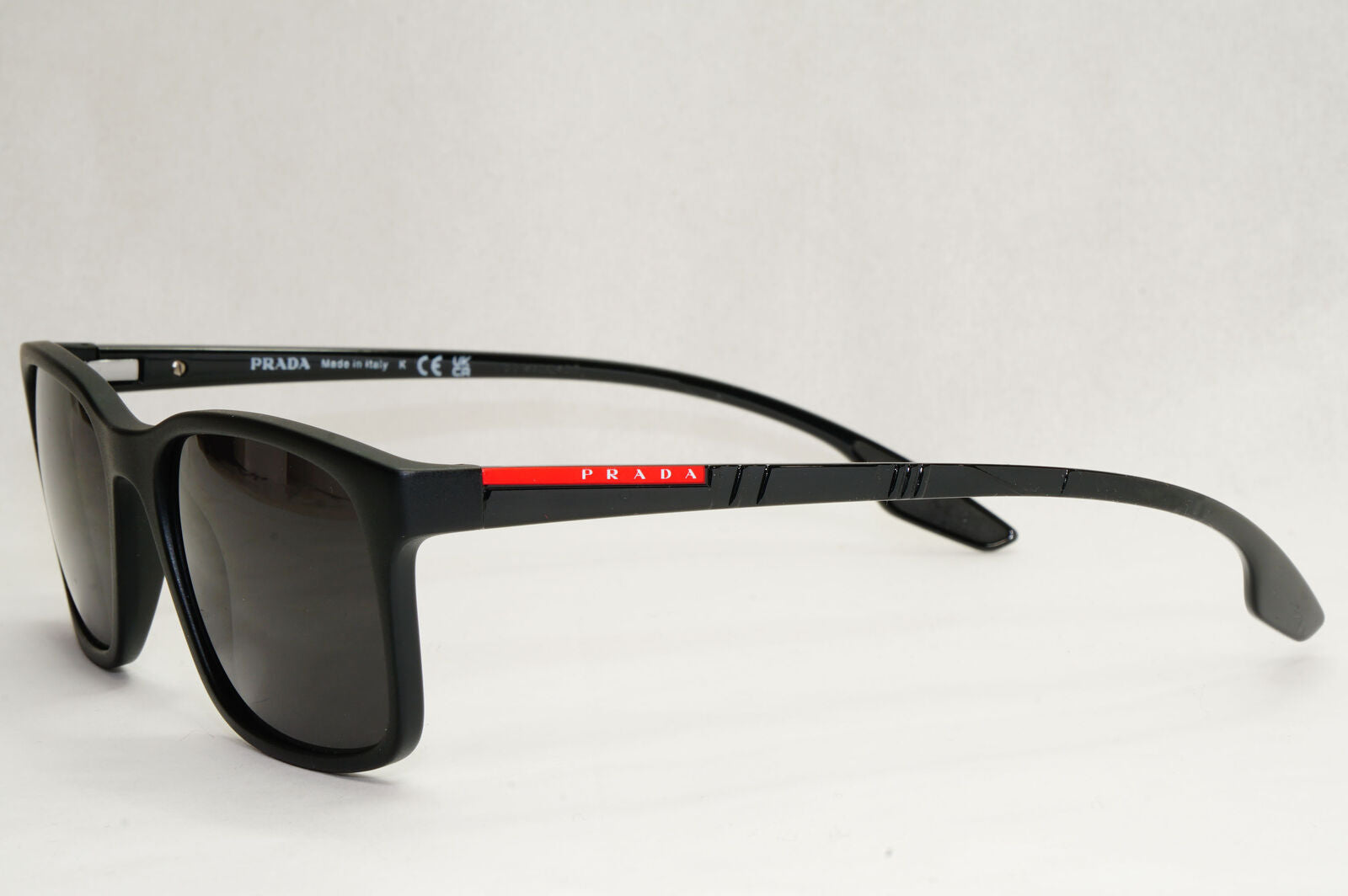 Prada Sunglasses Black Matte Square Red Stripe PS01LV VPS 01L 1BO-1O1 52mm