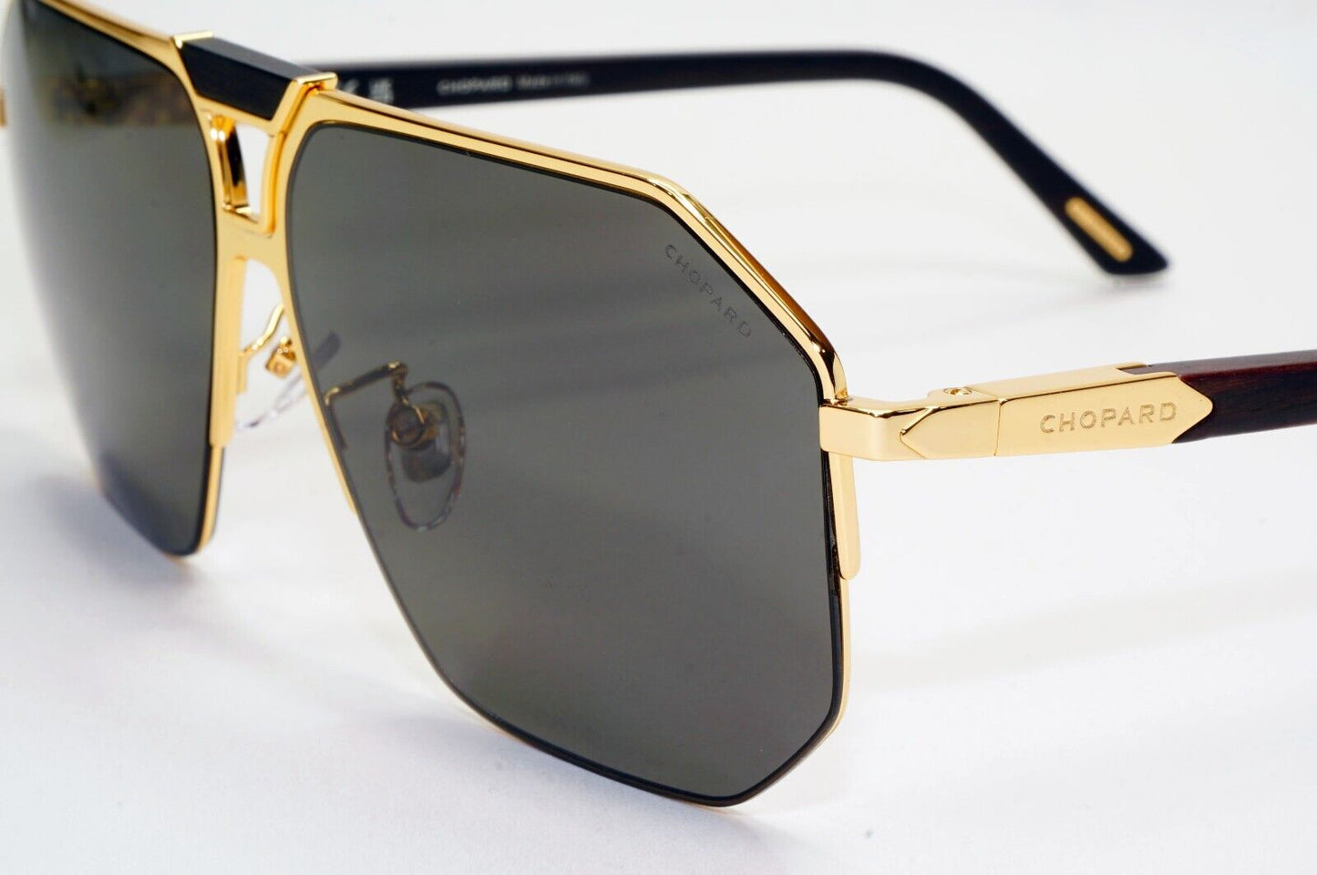 Chopard Sunglasses Gold Wood Polarised Pilot Navigator Grey SCH G61V 400P