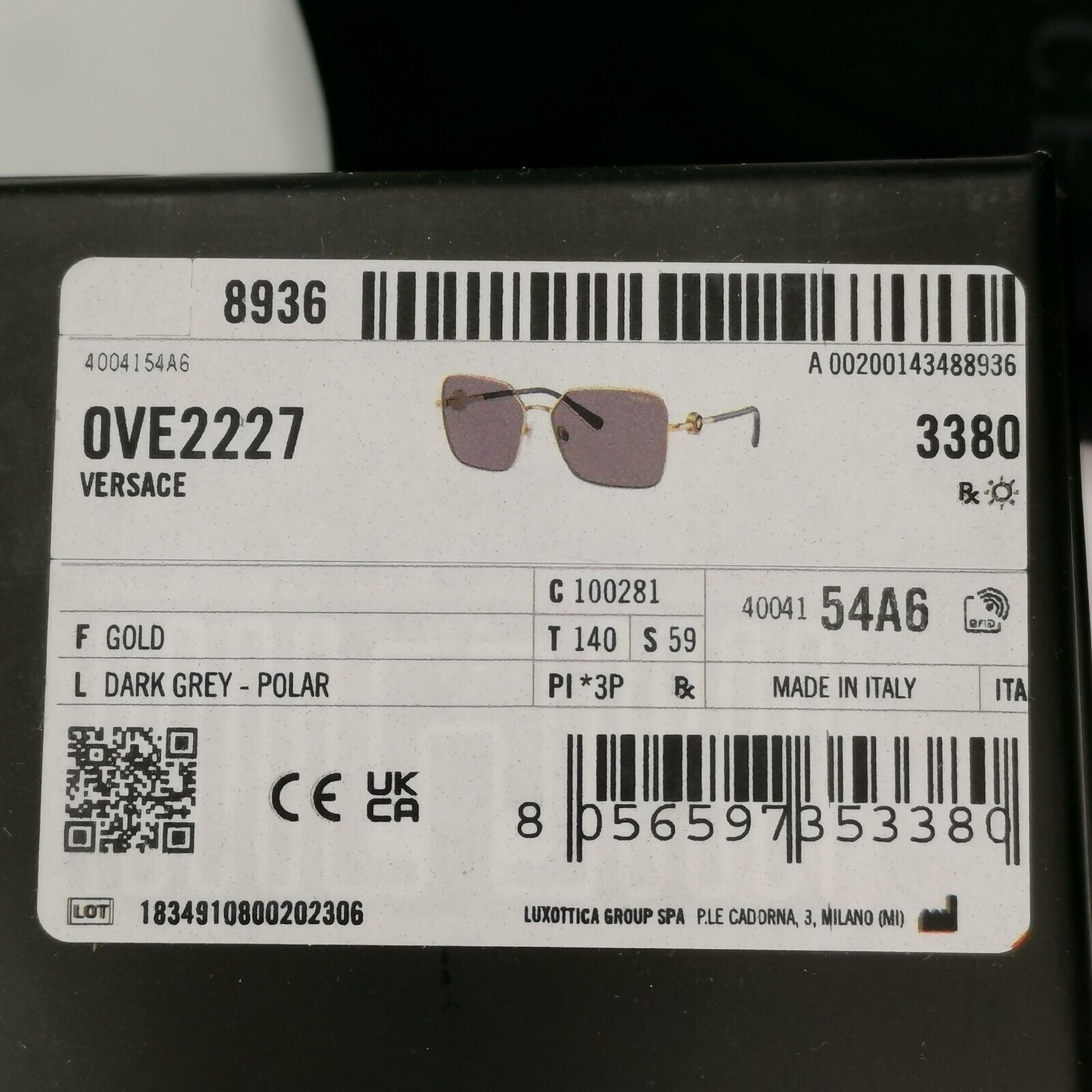 Versace Sunglasses Black Polarized Gold Square Medusa MOD VE 2227 1002/81