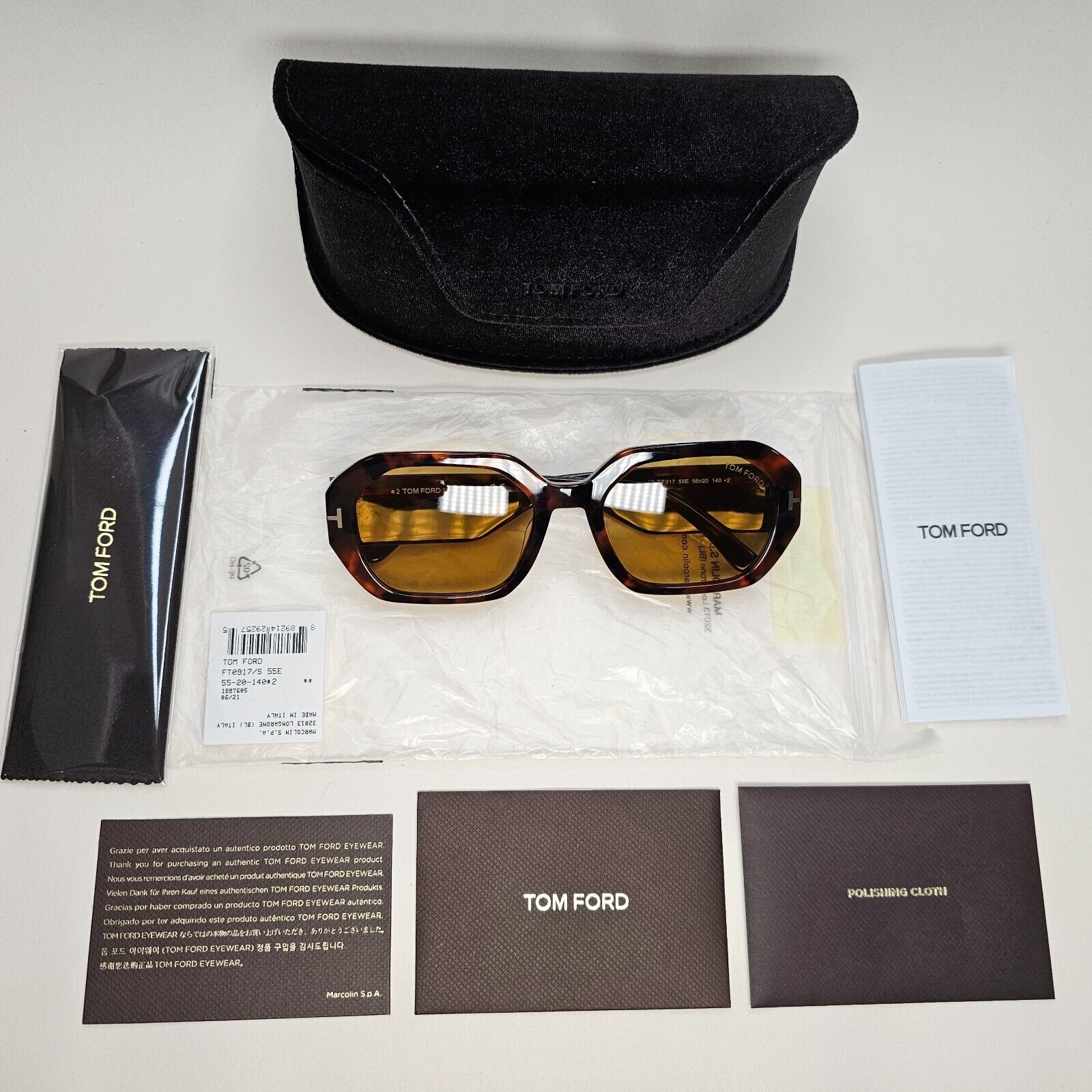 Tom Ford Sunglasses Veronique-02 Brown Havana Hexagon Unisex FT 0917 TF 917 55E