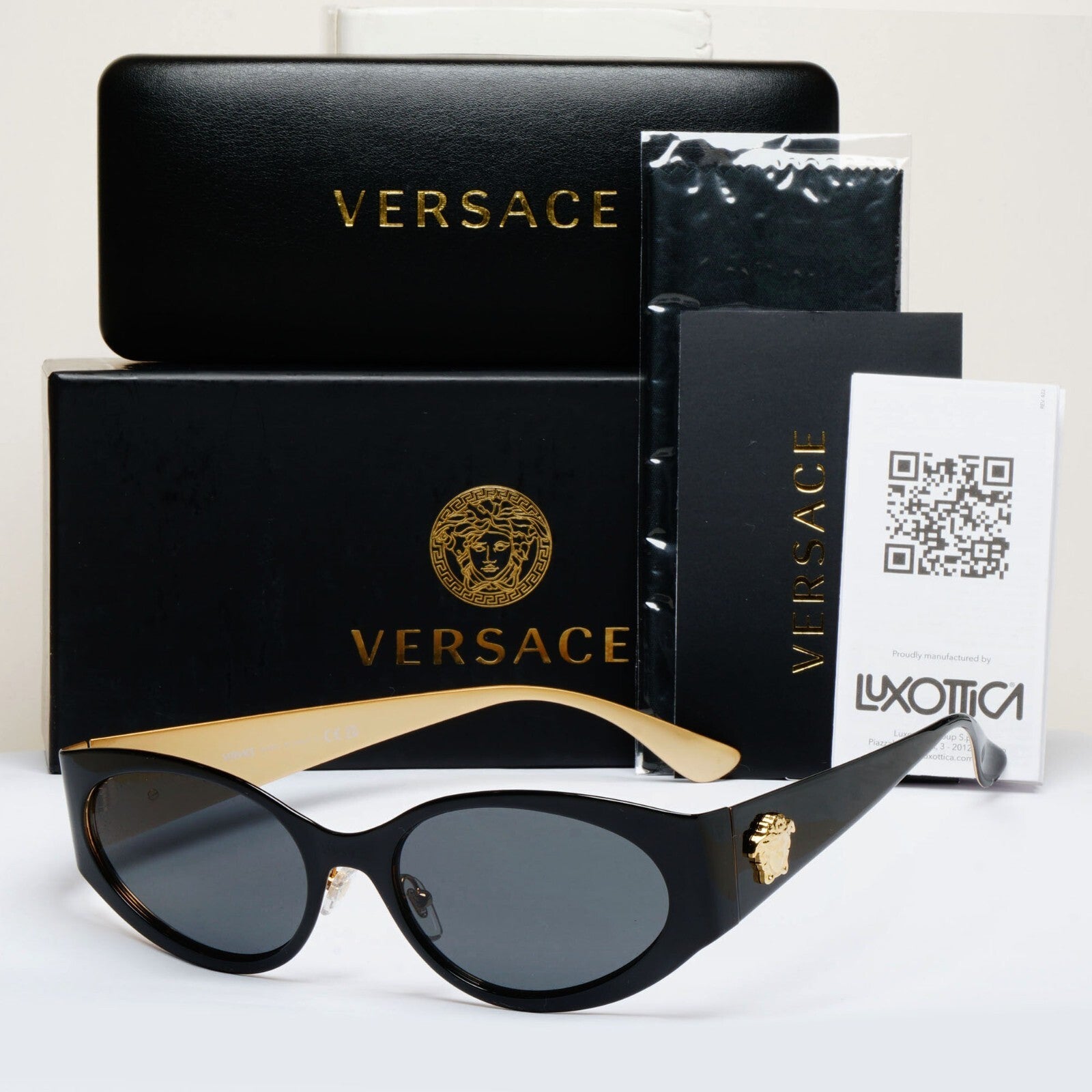 Versace Sunglasses Black Oval Gold La Medusa MOD VE 2263 1433/87 56mm [a]