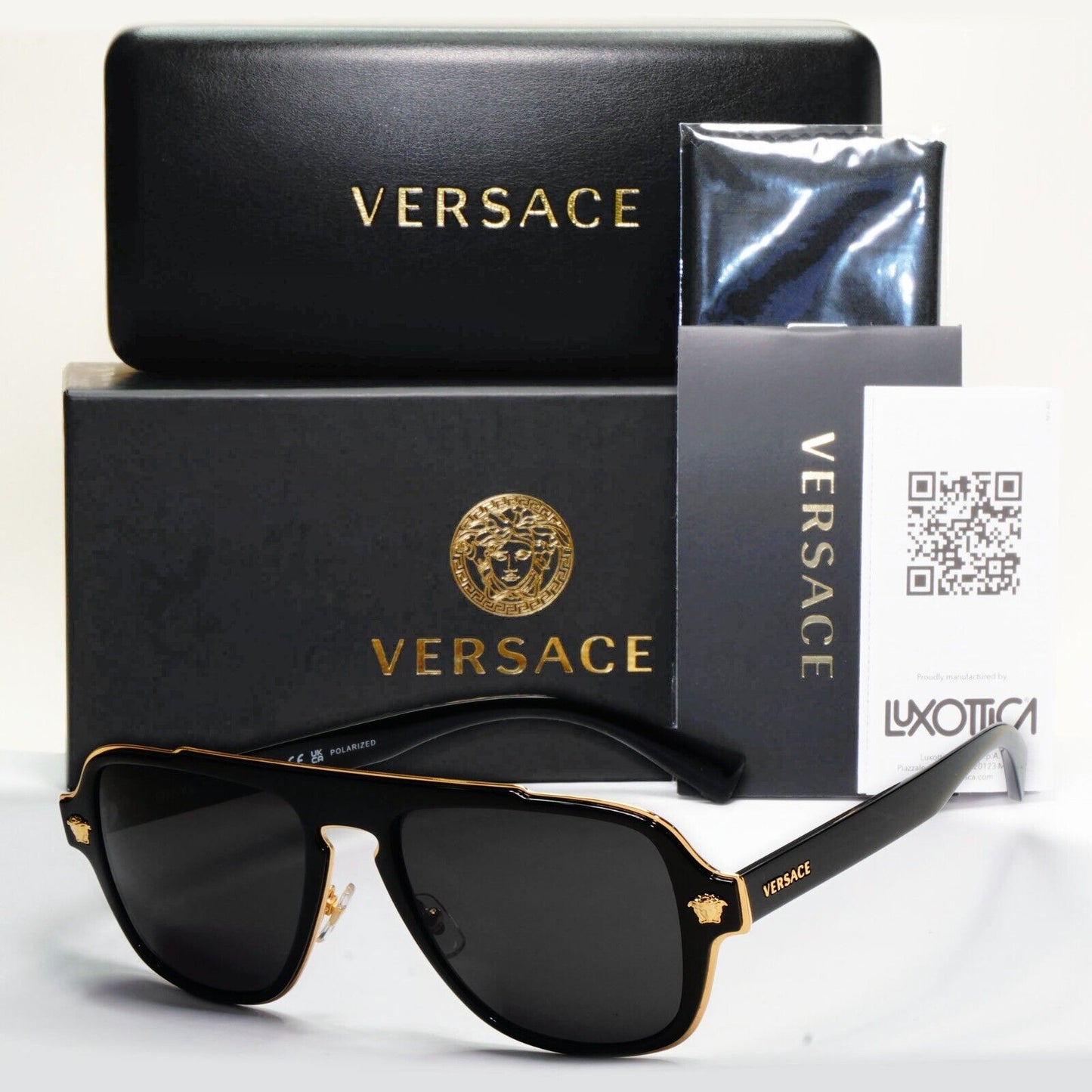 Versace Sunglasses Black Gold Medusa Glossy Square MOD VE 2199 1002/81 260724