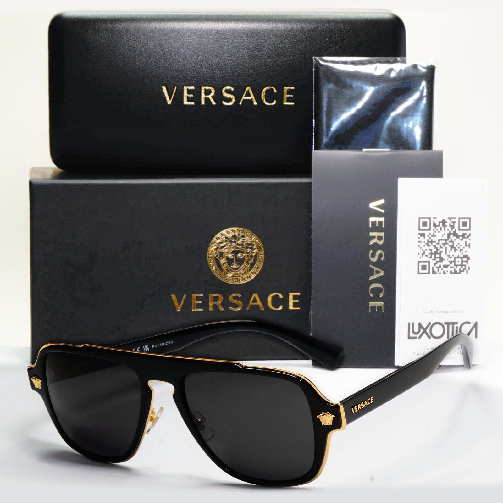 Versace Sunglasses Black Gold Medusa Glossy Square MOD VE 2199 1002/81 260724