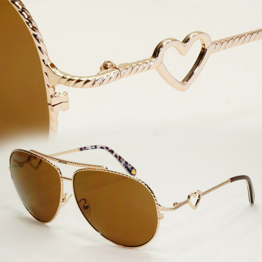 Moschino Sunglasses 2005 Vintage Gold Brown Pilot Heart Unisex MO538 02 101124