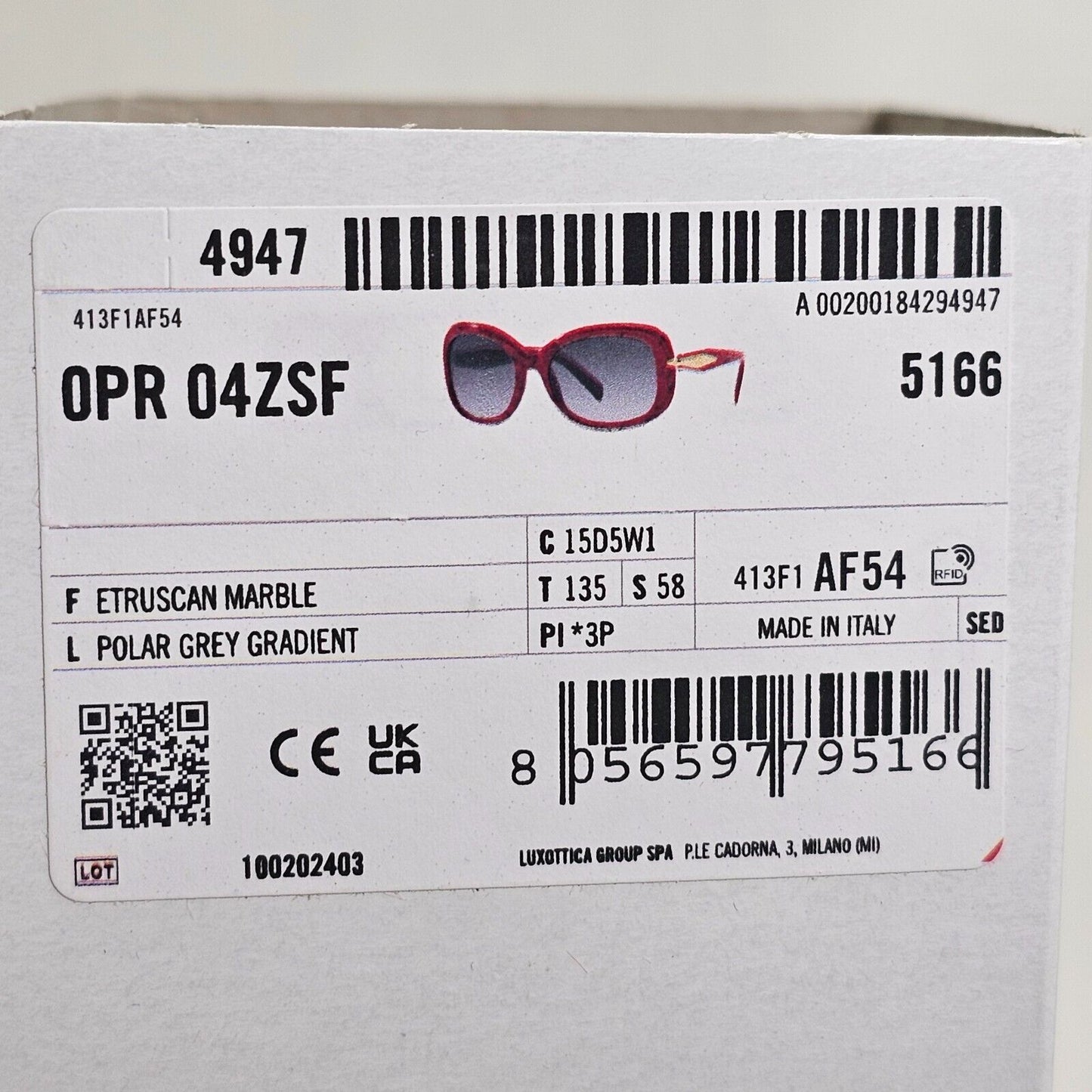Prada Sunglasses Polarised Dark Red Etruscan Marble PR04ZS-F SPR 04Z-F 15D-5W1