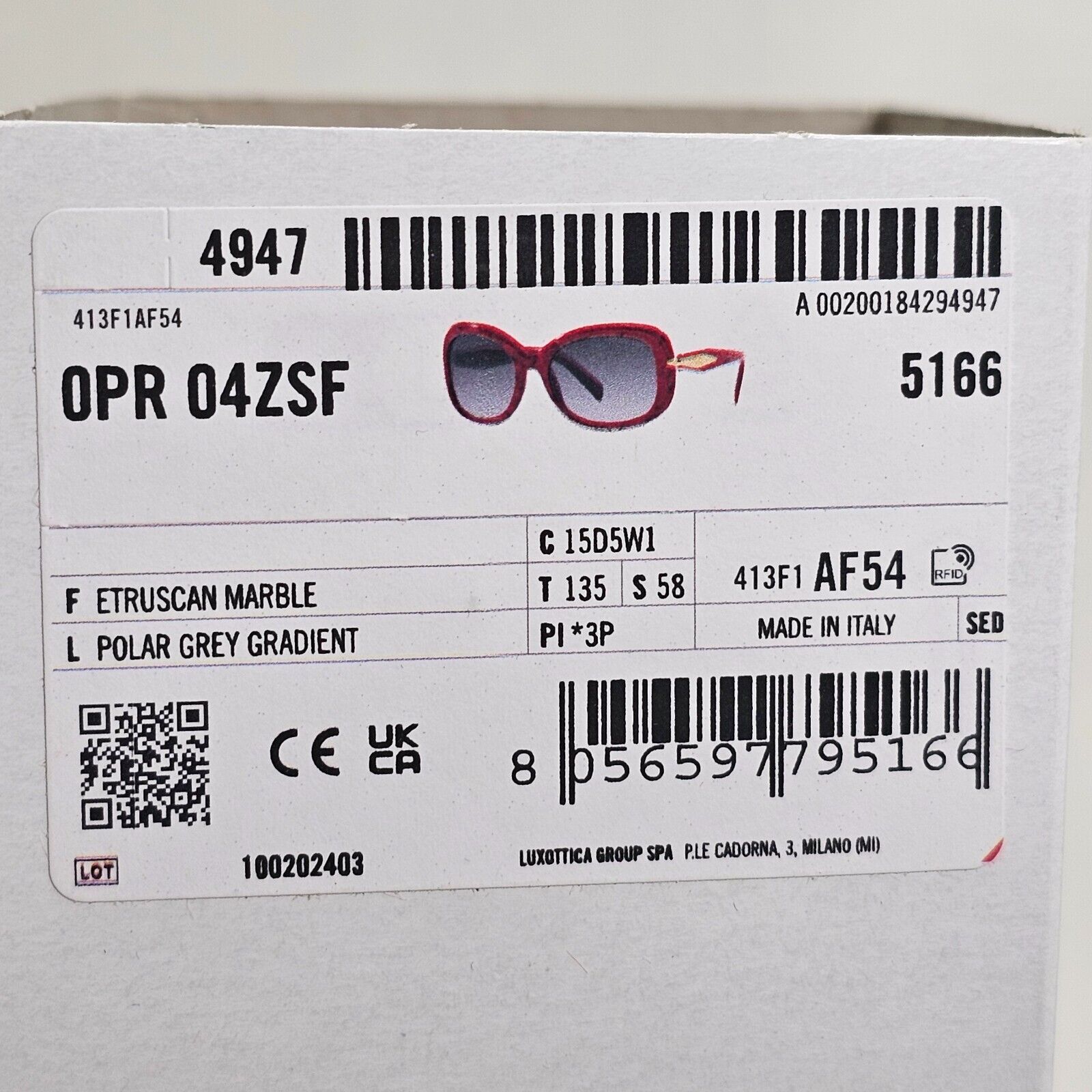 Prada Sunglasses Polarised Dark Red Etruscan Marble PR04ZS-F SPR 04Z-F 15D-5W1