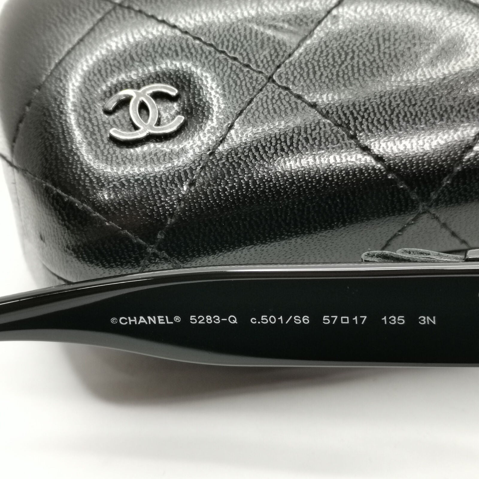 Chanel 2013 Sunglasses Leather Bow Black Square Gradient 5283-Q c.501/S6 221122
