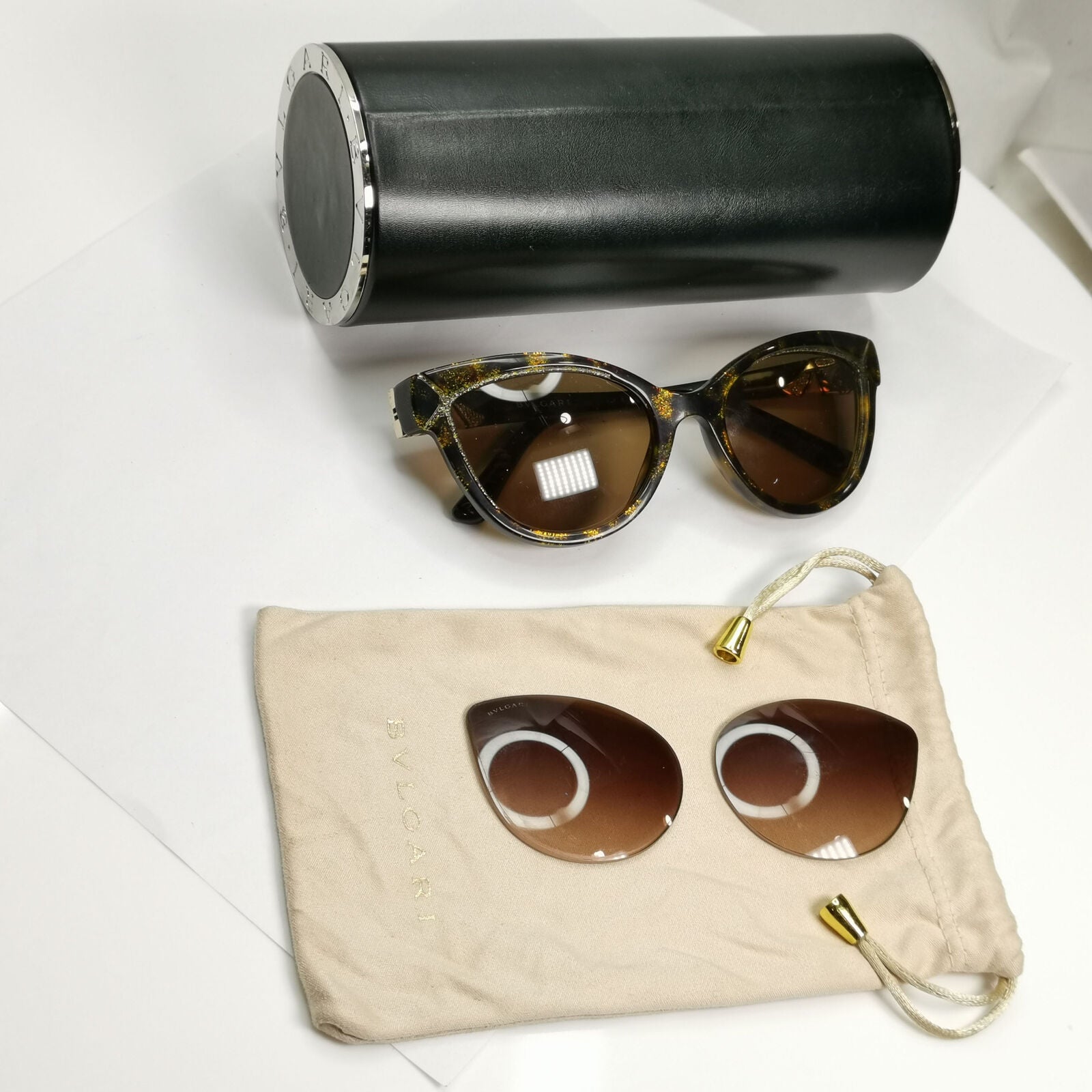 Bvlgari 2015 Sunglasses Brown Gold Diamante Cat Eye 8156-B 5353/13 030123