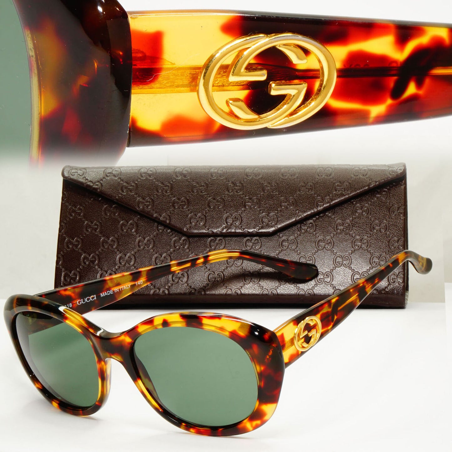 Gucci 1996 Sunglasses Vintage Brown Tortoise Green Gold GG 2171/N/S 02Y 181022