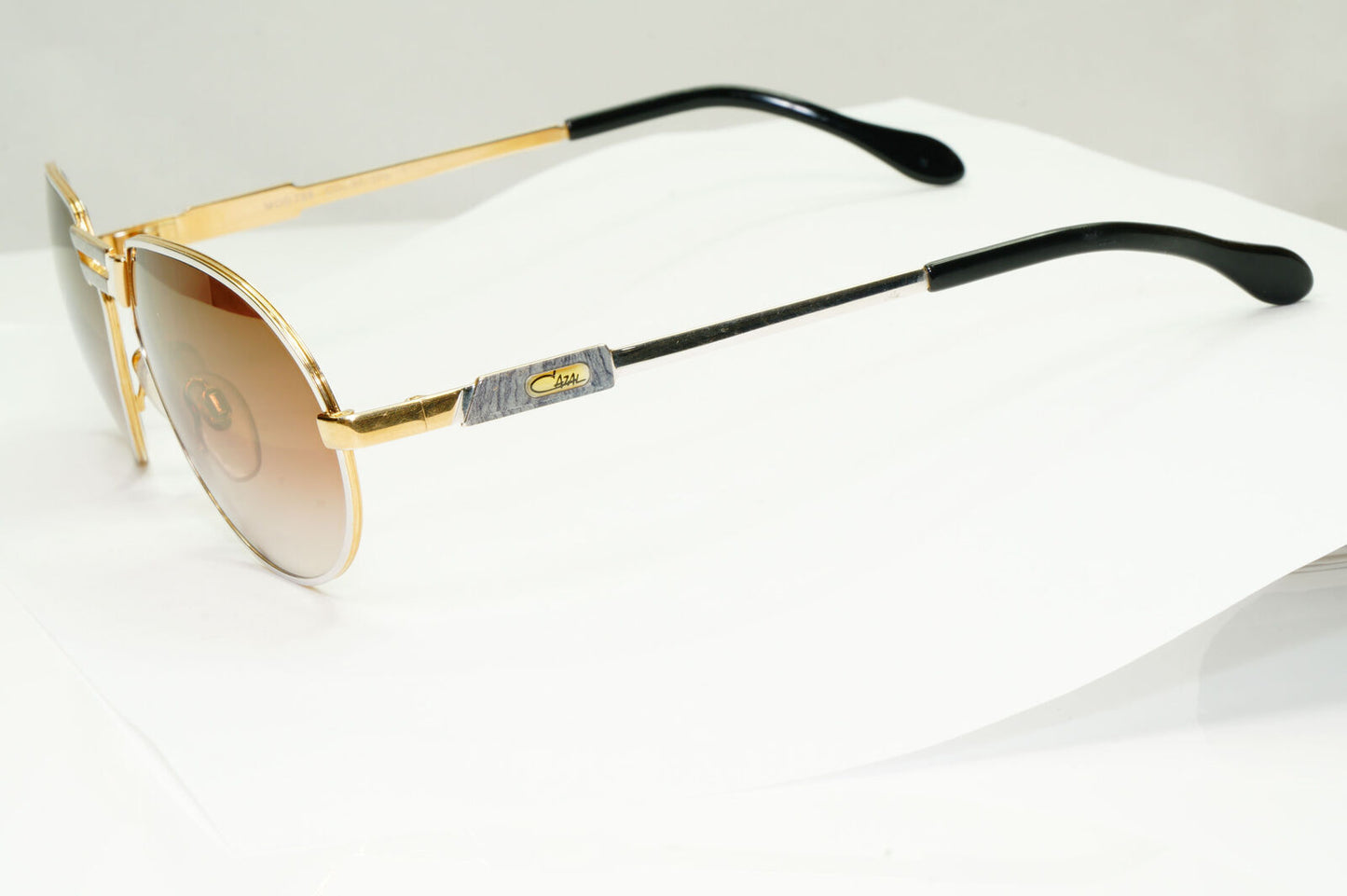 Cazal 1990s Gold Sunglasses Vintage Pilot Silver Brown MOD 739 COL 96/375 181022