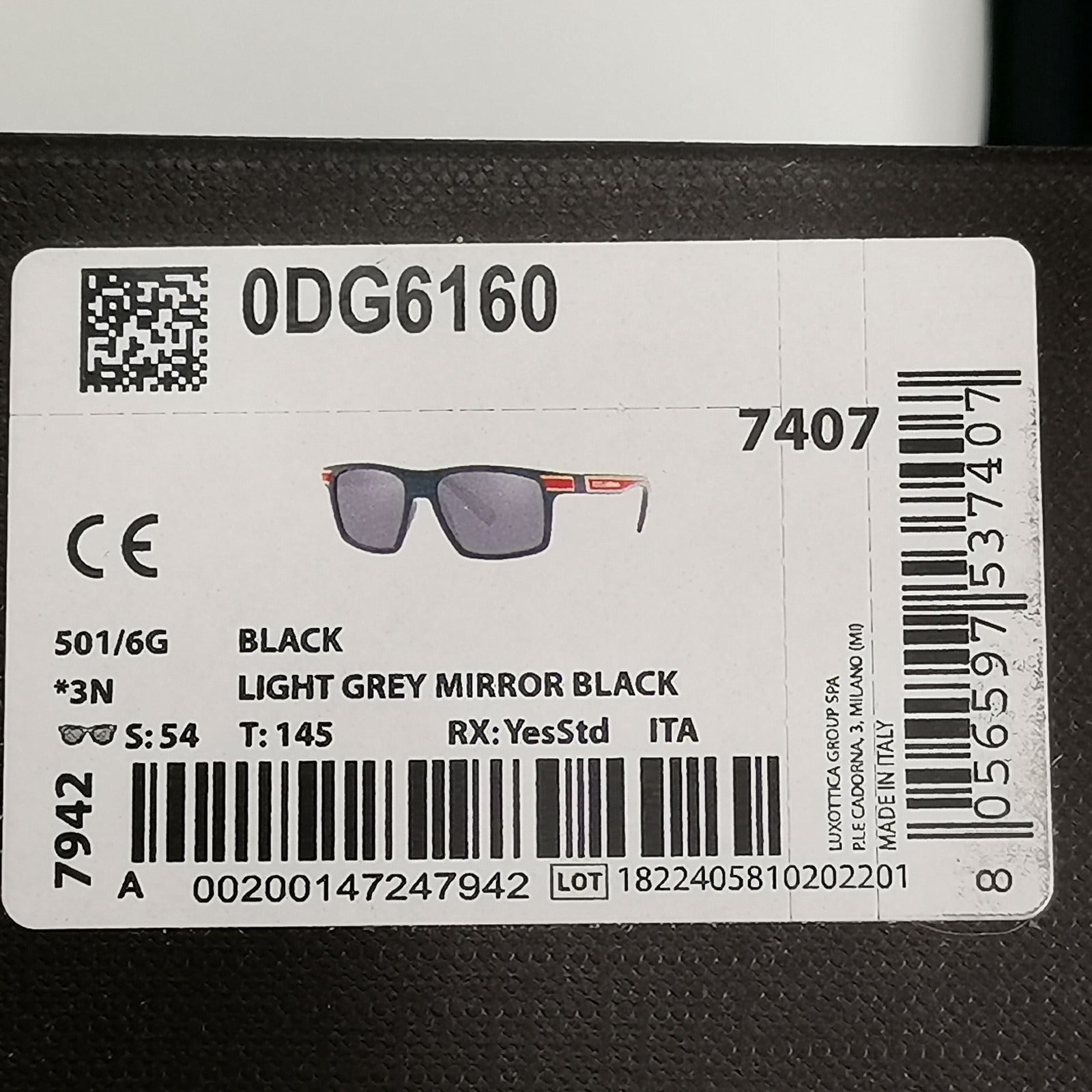 Dolce & Gabbana Sunglasses Black Grey Mirror Red White Square D&G DG 6160 501/6G