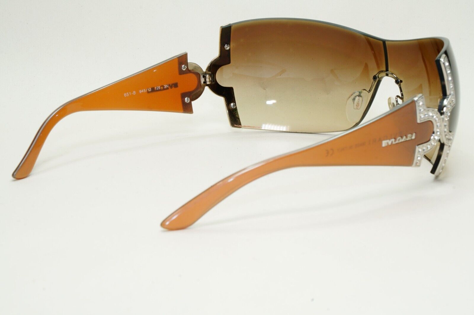 Bvlgari Sunglasses 2008 Vintage Brown Shield Crystal Large 651-B 945/13 051124
