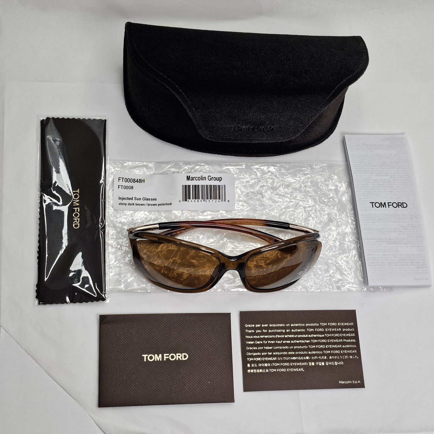 Tom Ford Sunglasses Jennifer Polarized Brown Gold Wrap FT0008 TF 8 48H [Z]