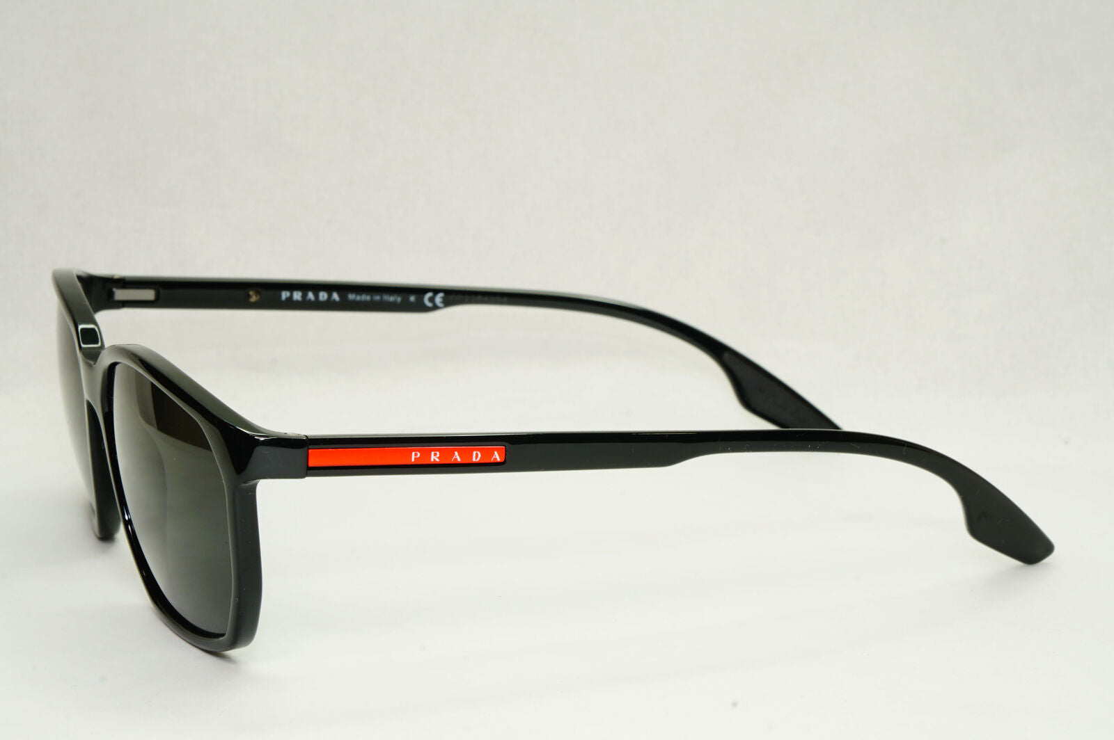 Prada Sunglasses Black Glossy Square Red Stripe PS03MV VPS 03M 1AB-1O1 55mm